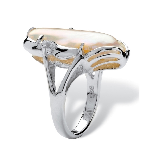 🎁NWT Sterling Silver Genuine Cultured FreshWater White Pearl & Round Topaz Ring - Picture 3 of 12